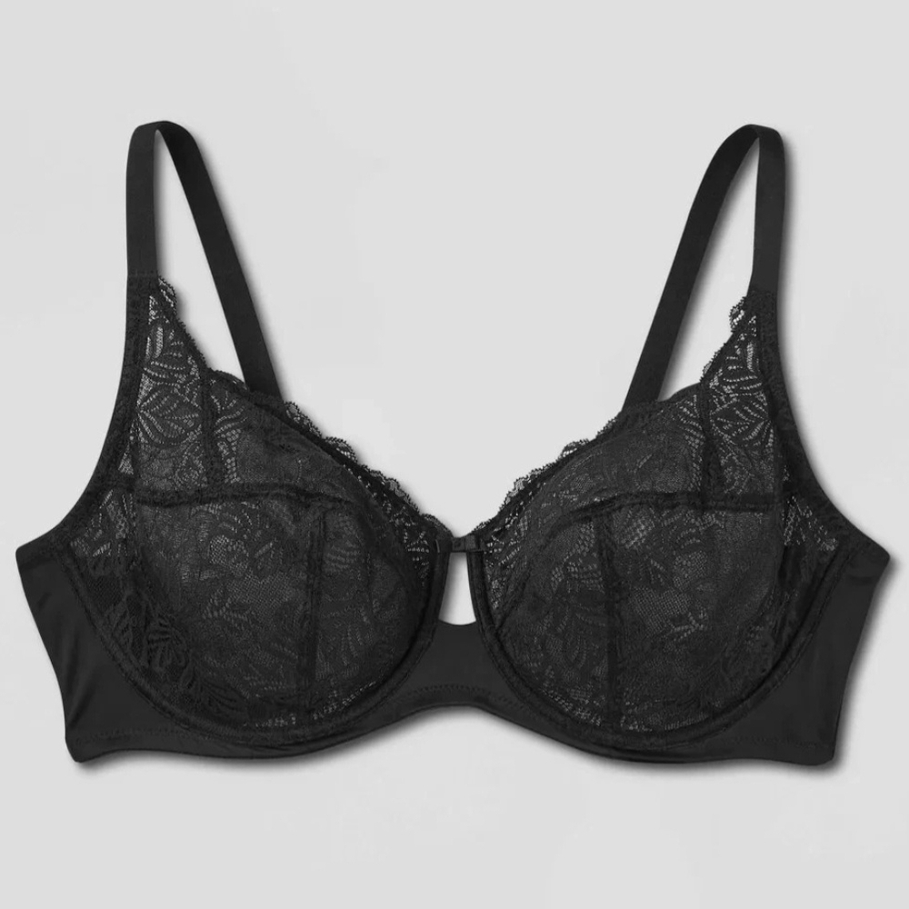 NWT 46DDD Unlined Black Floral Full Coverage Womens Underwire Bra - Picture 4 of 9
